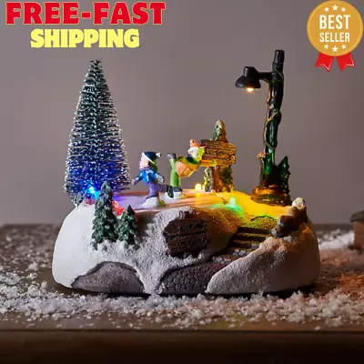 Nc. Christmas Village Ice Skating Pond Animated Prelit Multicolored Led Battery • $59.99