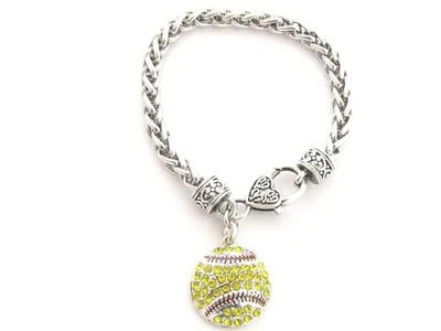 $18.99 • Buy Softball Yellow Crystal Fashion Silver Lobster Claw Bracelet Player Mom Jewelry