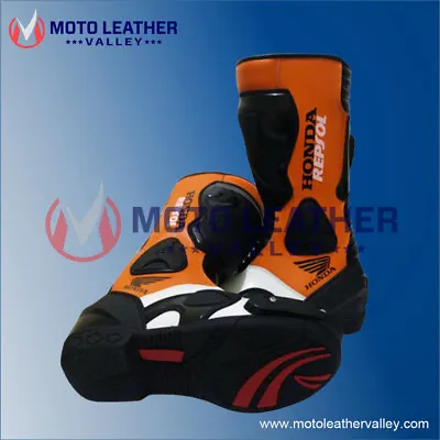 Honda Repsol Motorbike / Motorcycle Shoes In Cowhide Leather Biker Riding Boots • $135