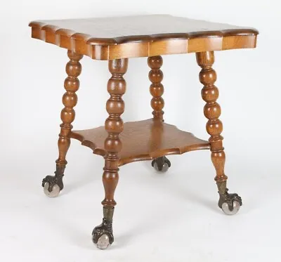 Victorian Style Glass Ball Claw Footed Scalloped Edge Oak Table Antique Mint • $999