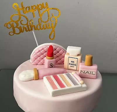 Make Up Cake Topper Edible Lipstick Perfume Fondant Decoration Birthday Girl-6pc • £14.99