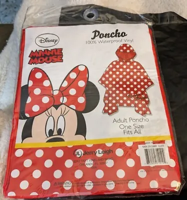 New Minnie Mouse Hooded Poncho Rain Coat Red W/Pink Polka Dots Adult One Size • $3