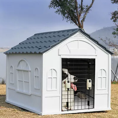 Large Plastic Dog House Pet Kennel Puppy Dog Shelter Indoor Outdoor Weatherproof • £65.95