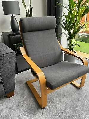 IKEA POANG Armchair Oak Veneer / Hillared Anthracite Grey- Excellent Condition • £45