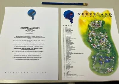 Michael Jackson Neverland Valley Map Tour Agenda And Pencil • $80