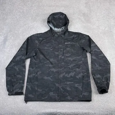 Eddie Bauer Rain Jacket Mens Small Black Camo Weatheredge Waterproof Zip Hooded • $38.95