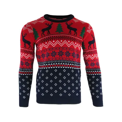 Christmas Pattern Jumper Reindeer Stars Knitted Unisex Festive Xmas S-XXL Adults • $21.26