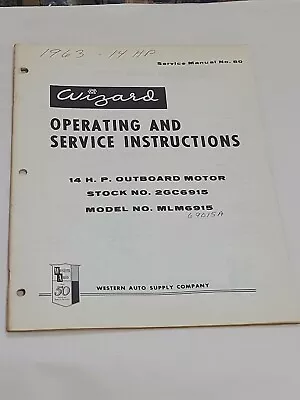 1963 14hp Wizard Western Auto Outboard Motors Dealer Vintage Parts Manual • $4.95