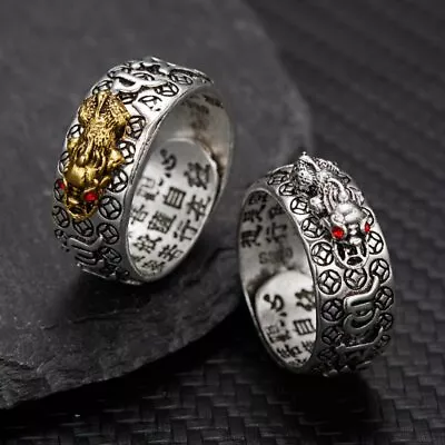 Feng Shui Pixiu Adjustable Ring Buddhist Mantra Attract Wealth Lucky Open Ring • $3.92