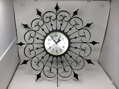 Welby Mid Century Modern MCM Wrought Iron Metal Vintage Starburst Clock Tested • $33.99