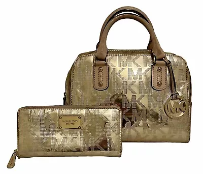 Michael Kors Jet Set Mia Mirrored Gold  Satchel Crossbody Handbag Purse • $20.50