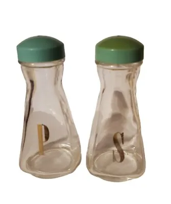 MCM Pyrex VINTAGE Glass  Salt & Pepper Shakers With Turquoise Lids • $34.97