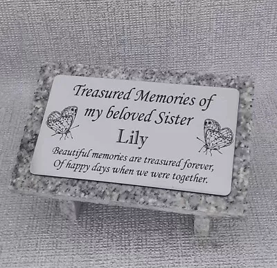 Laser Etched Personalised Grey Granite Memorial Grave Plaque Stone Ornament • £22.99