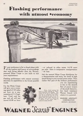 1930 Mono / Warner Scarab Aircraft Ads 8/14/2022g • $9.49