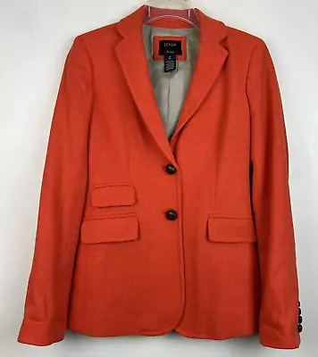 J Crew Womens Blazer Sz 4 Tall Hacking Orange Wool Herringbone Tweed Jacket • $109.99