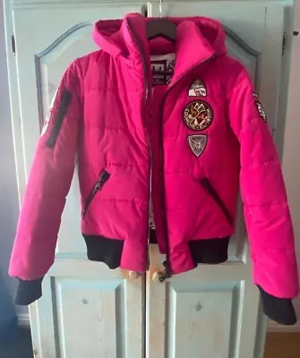 M. Miller Puffer Coat Size XS In Pink Patches Vail Aspen Apres Ski Park City • $300