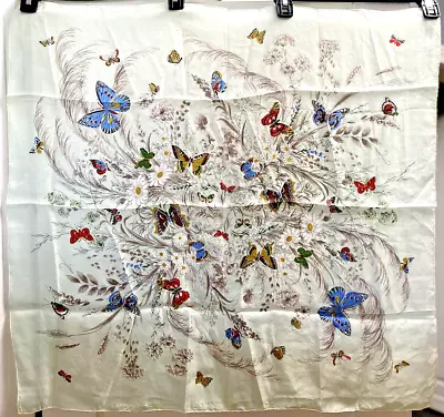 Estate Vintage Silk Scarf Butterflies Hand Rolled & Stitched Edges 31  X 30  • $5.99
