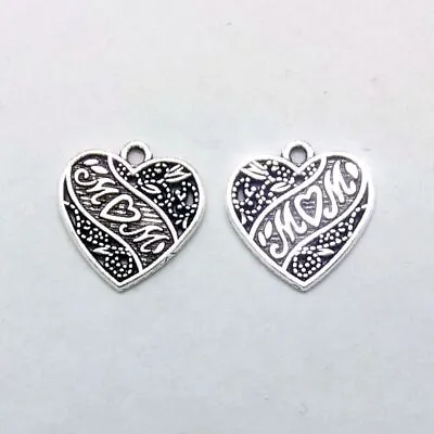 Tibetan Silver Charms MUM Heart Shape Words Inspirational Quotes 21mm 10pcs Q34 • £2.75