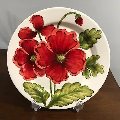 Maxcera Dinner Plate Red Flower Plate Cream Poppies Floral 11.25  • $5.99