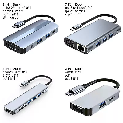 $30.99 • Buy 8 In 1 USB C Hub USB 3.0 Type C PD87W 4K HDTV Adapter For Macbook Pro/Air Mac
