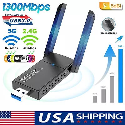 USB 3.0 Wireless WIFI Adapter 1300Mbps Long Range Dongle Dual Band 5Ghz Network • $11.41