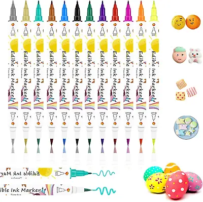 Edible Food Colouring Pens 12PcsDual Sided Food Grade Icing Pens And Edible For • £9.54