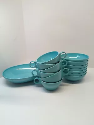 Prolon Melmac Melamine Torquoise Teal Lot Cups Bowl 14 Pieces MCM 7415 7408 7403 • $32