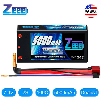 Zeee 2S Shorty Lipo Battery 5000mAh 7.4V 100C 4mm Bullet To Deans T For RC Car • $29.32