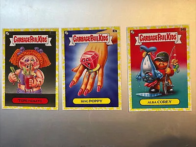 Lot Of 3 2021 GARBAGE PAIL KIDS YELLOW MUSTARD PARALLEL CARDS 65b 87a 94b Tomato • $14.99