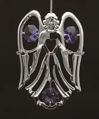 $26.99 • Buy Swarovski Crystal Element Studded Angel W/ Open Arms Figurine Silver Plated 
