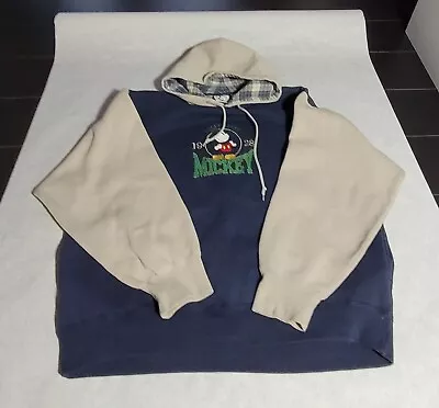 Vintage Mickey Mouse Disney Embroidered Color Block Hoodie Sweatshirt 1XL Unisex • $24.50