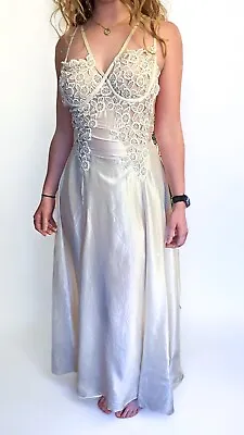 Vintage 80s / 90s Versace Intimo Silk Floral Lace Side Slit Midi Bridal Dress • $898