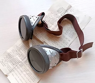 Vintage Protection Goggles USSR Soviet Safety Dark Glasses Steampunk Loft Round • $14