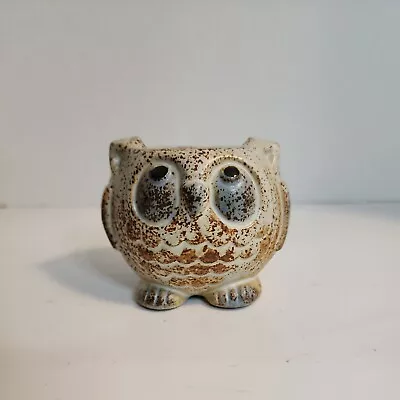 Vtg Stoneware Ceramic Short Owl Blue Eyed 2.5  Votive Candle Holder Japan • $16.99