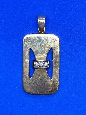 14K Yellow Gold Modernist Dog Tag With 3 Center Diamond Accents Pendant • $467.89