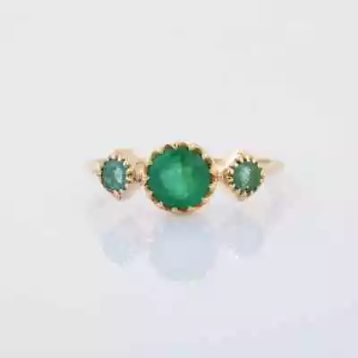 1.50Ct Round Lab Created Emerald Three Stone Women's Ring 14K Yellow Gold Finish • $78.74