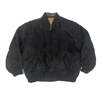 Vintage Foot Locker Men Reversible Flight Bomber Jacket Large Black Gold Nylon  • $32.99