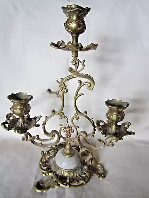 Antique Victorian Cast Baroque Bronze Marble Candle Holder Candelabra Rococo • $135