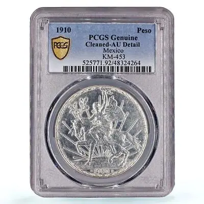 Mexico 1 Peso Caballito Long Ray Horse Rider KM-453 AU PCGS Silver Coin 1910 • $419.56