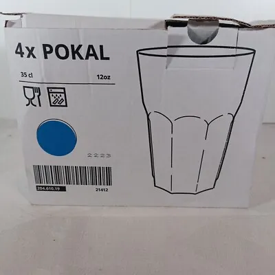 Ikea Pokal Glasses X 4 Blue Boxed 350ml 12oz Tumbler Milkshake 204.610.19 • £11.99