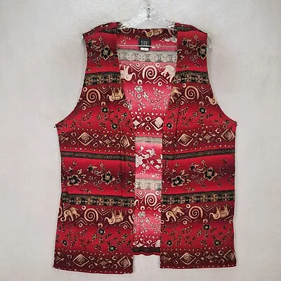 Vtg 90s Teddi Womens Vest Size 14W Red Elephant Floral Boho Festival Retro Open • $16.95