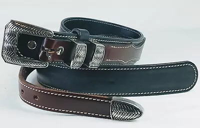 Vintage Leather Belt BLACK & TAN Silver Sz 40 Western Like VOGT 1998 Resistol • $31.89