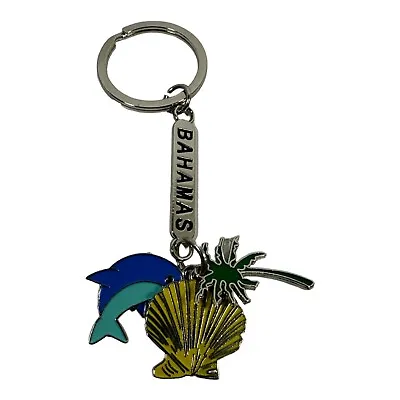 Vintage Bahamas Dolphin Sea Shell  Palm Tree Charm Metal Keychain • $9.77