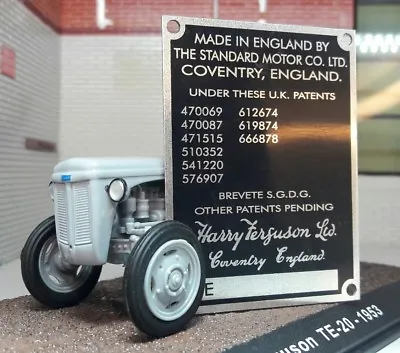 Standard Massey Harris Ferguson TE20 TEA20 TED20 TEF20 Tractor Commission Plate • £15.95