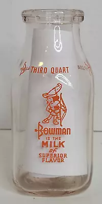 Vintage Bowman Dairy Milk Bottle Unusual One Third Quart Archer Chicago Illinois • $22.99