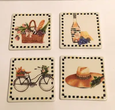 Mackenzie Childs Vino Alfresco Ceramic Coasters Boxed Set Of 4 New • $40