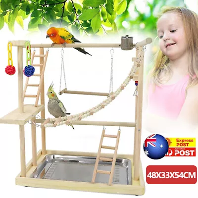 Bird Parrot Playground Bird Play Stand Wood Perch Gym Playpen Ladder Toy Gift AU • $87.18