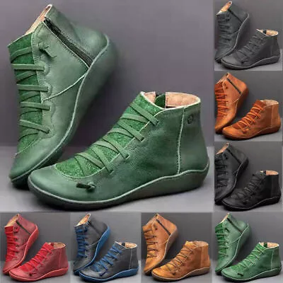 £10.86 • Buy Winter Women Ankle Boots Arch Support PU Leather Stitch Shoes Flat Heels Loafers