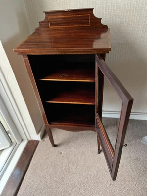 £49 • Buy Attractive Small Antique Edwardian Inlaid Mahogany Display Cabinet With Keys