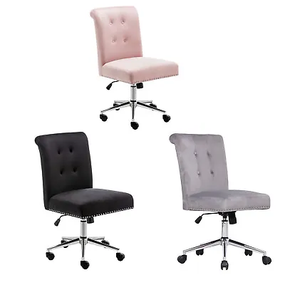Velvet Home Office Chair Mid Back Desk Chair Button Tufted Seat W/Nailheads Trim • $102.19